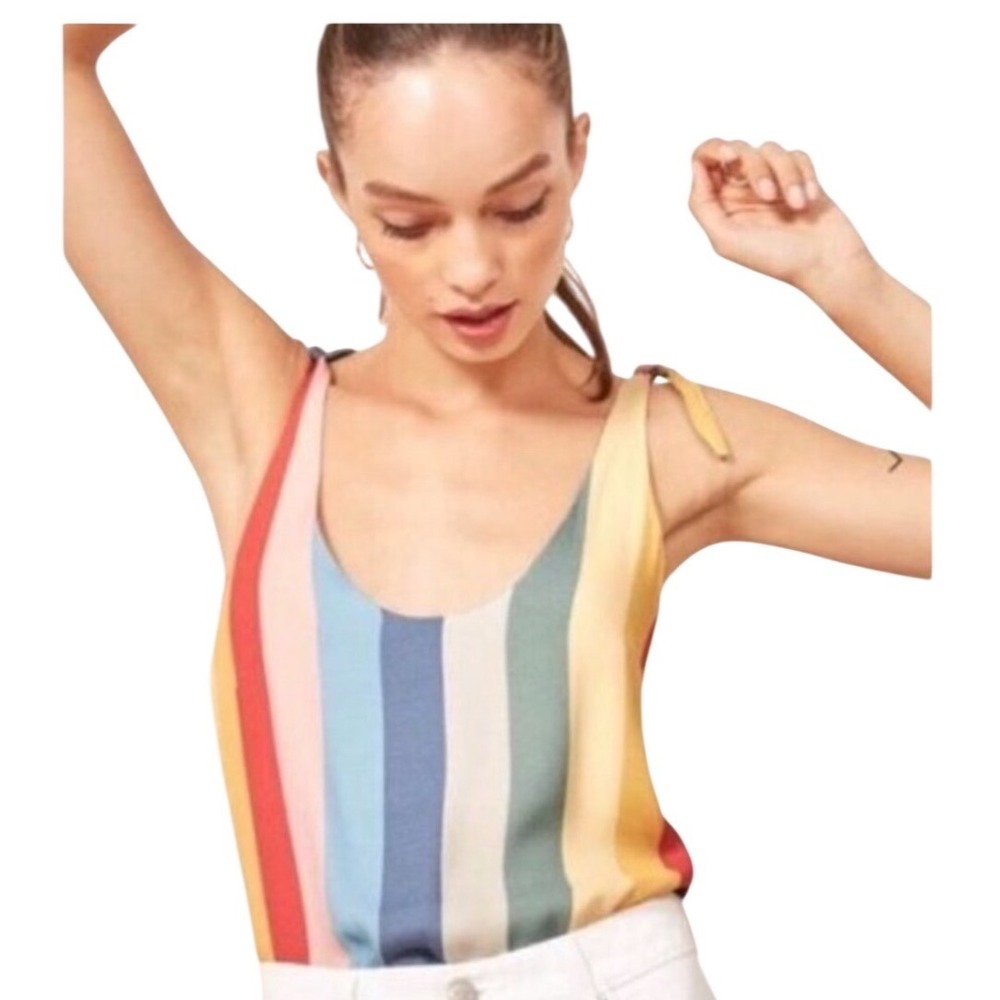 Reformation Alix Rainbow Stripe Tie Strap Tank Top XS Multicolor
